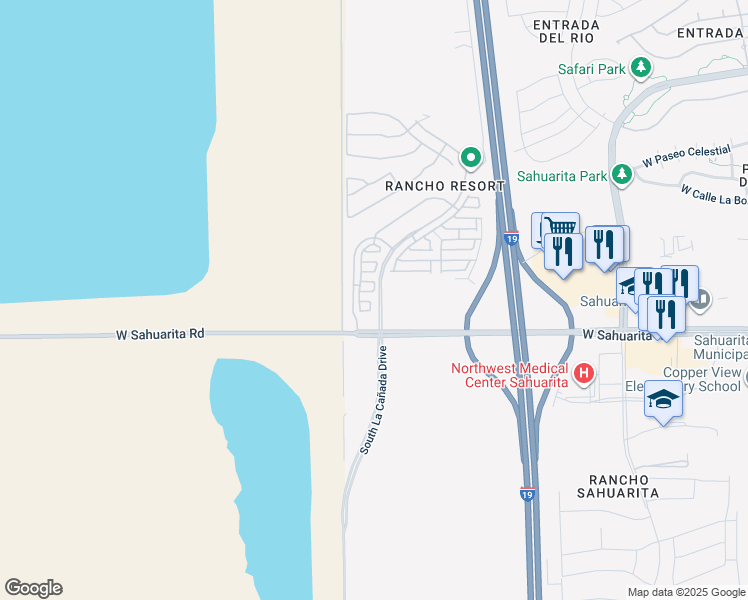 map of restaurants, bars, coffee shops, grocery stores, and more near 1321 West Vuelta Arvizu in Sahuarita