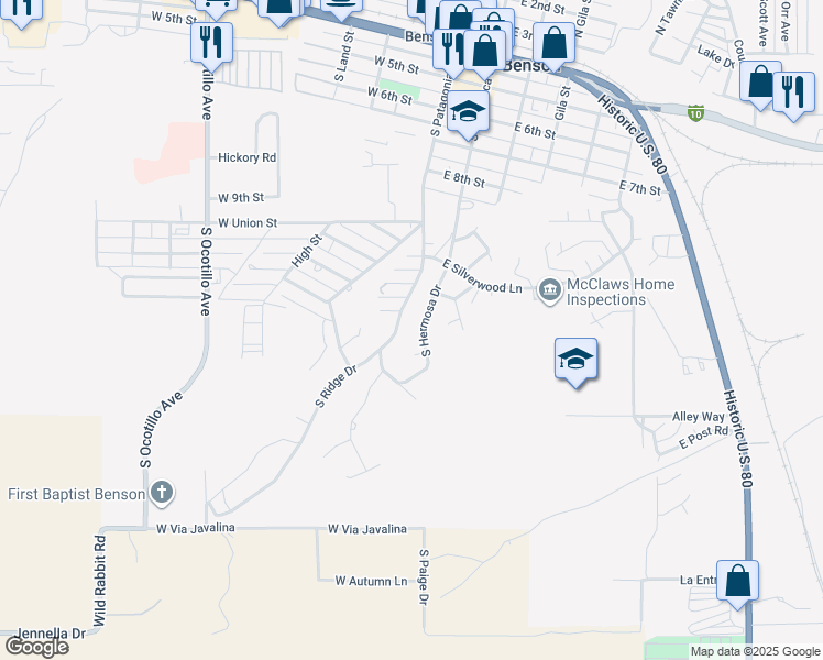 map of restaurants, bars, coffee shops, grocery stores, and more near 772 S Hermosa Dr in Benson