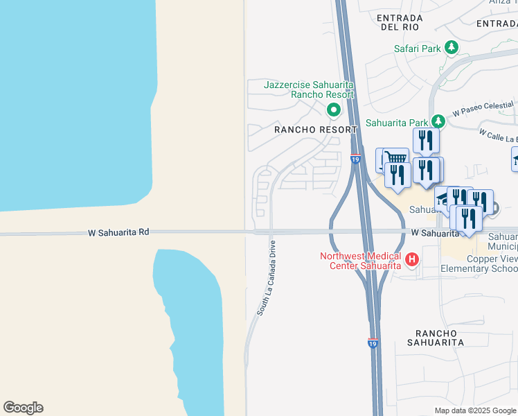 map of restaurants, bars, coffee shops, grocery stores, and more near 1321 West Vuelta Arvizu in Sahuarita