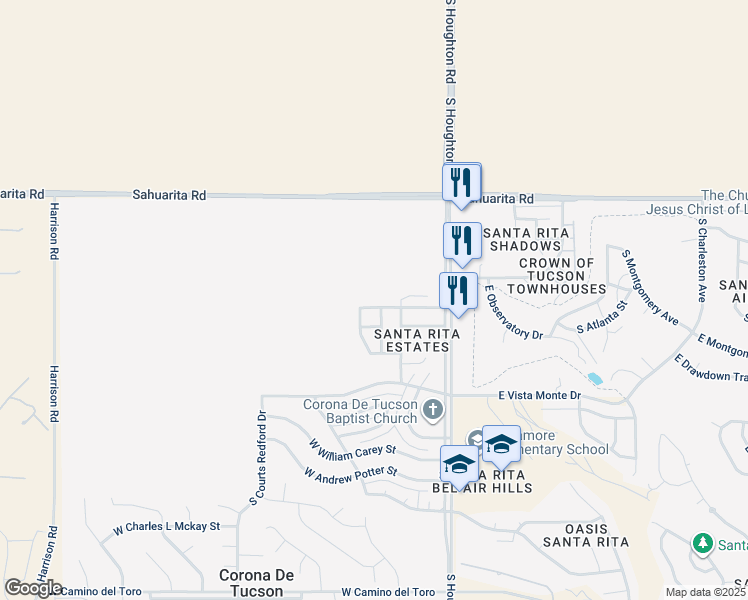 map of restaurants, bars, coffee shops, grocery stores, and more near 118 East James L Sullivan Street in Corona de Tucson