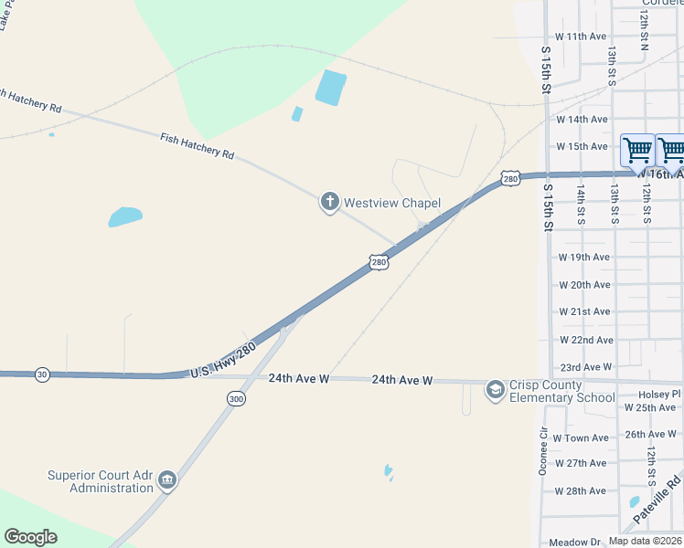 map of restaurants, bars, coffee shops, grocery stores, and more near 1030 U.S. 280 in Cordele
