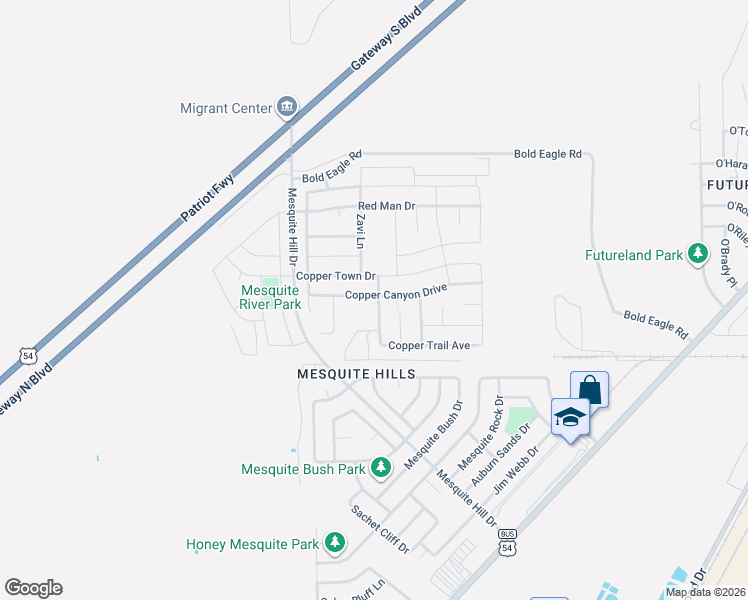map of restaurants, bars, coffee shops, grocery stores, and more near 12057 Copper Hill Place in El Paso