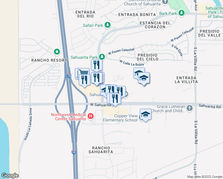 map of restaurants, bars, coffee shops, grocery stores, and more near 350 West Sahuarita Road in Sahuarita
