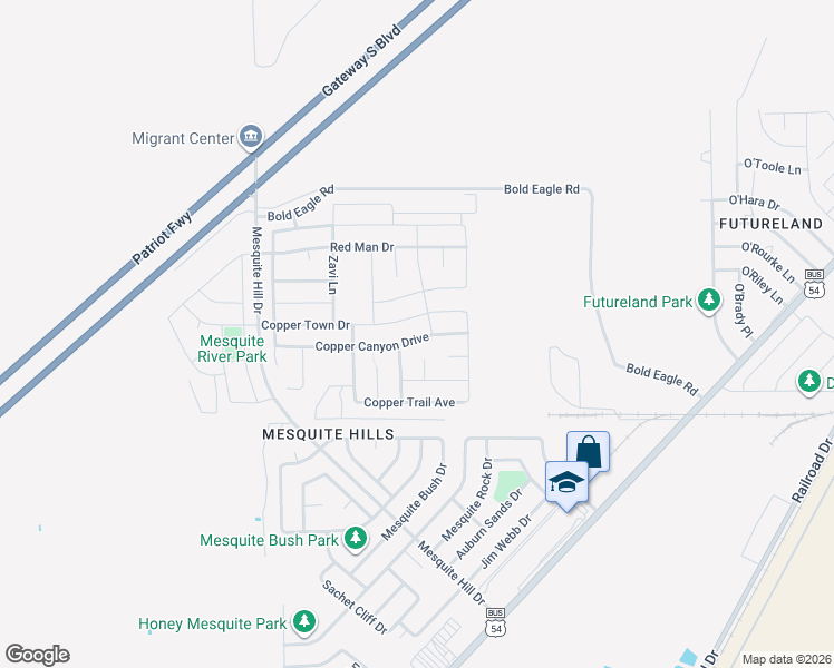 map of restaurants, bars, coffee shops, grocery stores, and more near 7204 Copper Town Drive in El Paso