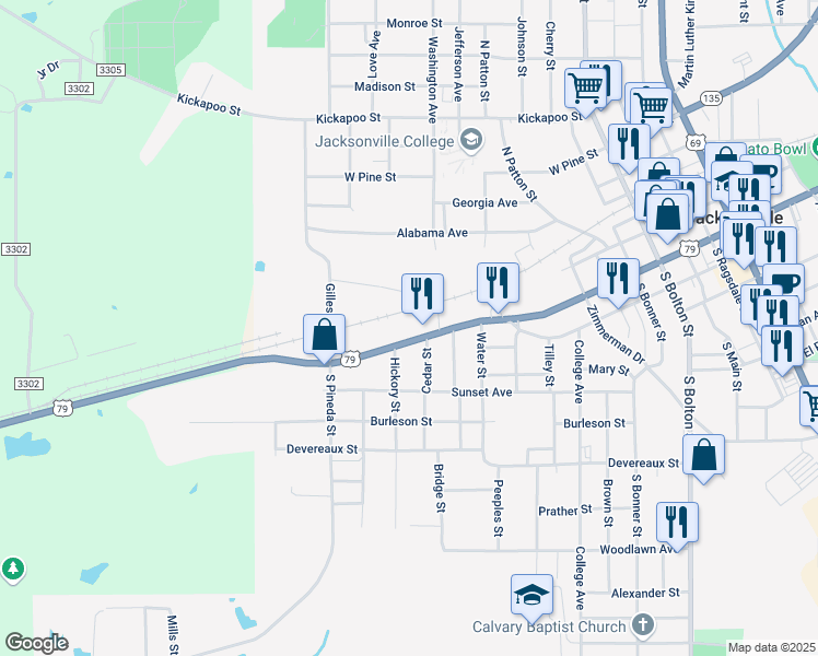 map of restaurants, bars, coffee shops, grocery stores, and more near 926 West Larissa Street in Jacksonville