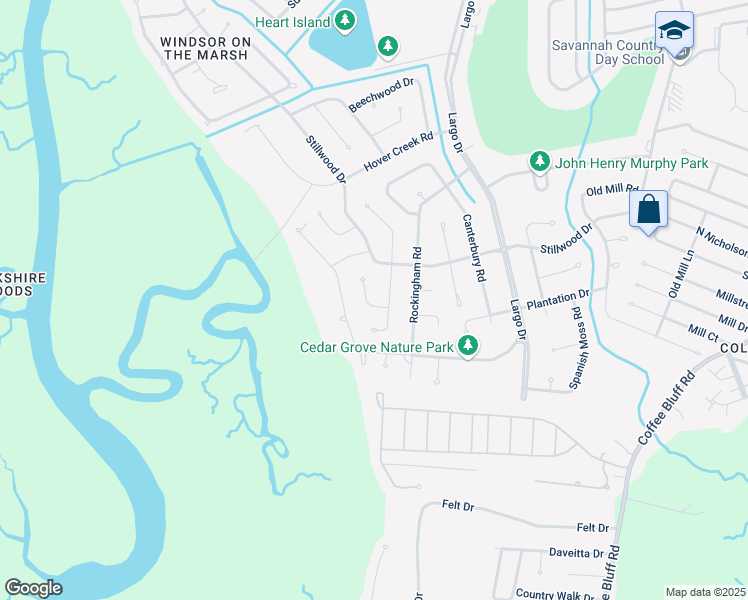 map of restaurants, bars, coffee shops, grocery stores, and more near 107 Oxford Road in Savannah
