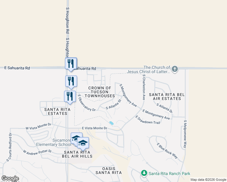map of restaurants, bars, coffee shops, grocery stores, and more near 130 South Richmond Drive in Corona de Tucson