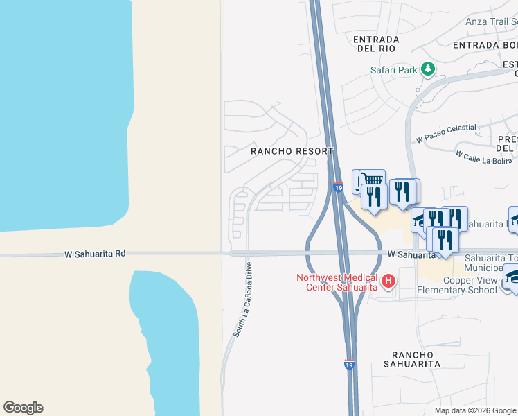 map of restaurants, bars, coffee shops, grocery stores, and more near 1265 West Calle De Sotelo in Sahuarita