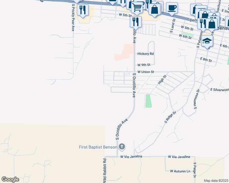 map of restaurants, bars, coffee shops, grocery stores, and more near 692 West Coachline Lane in Benson