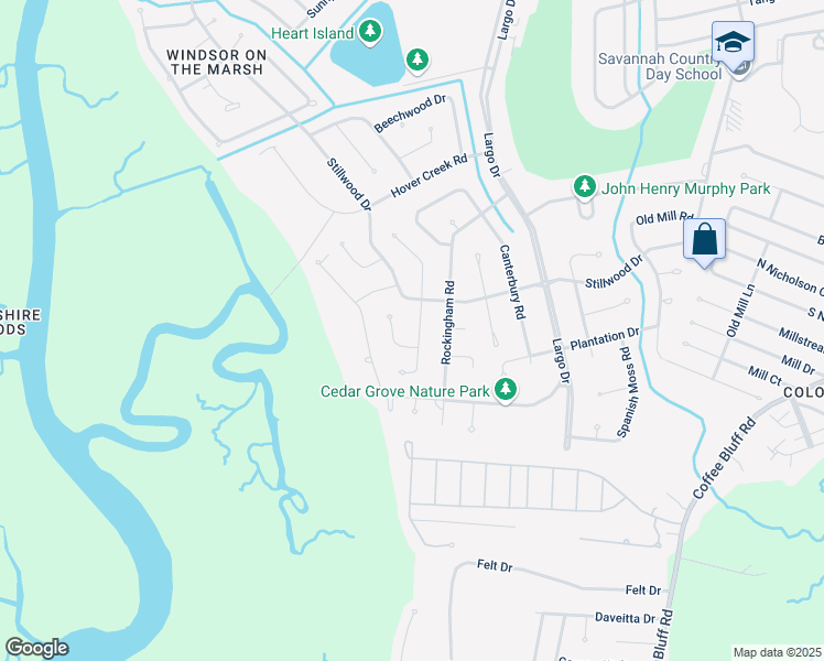 map of restaurants, bars, coffee shops, grocery stores, and more near 107 Oxford Road in Savannah