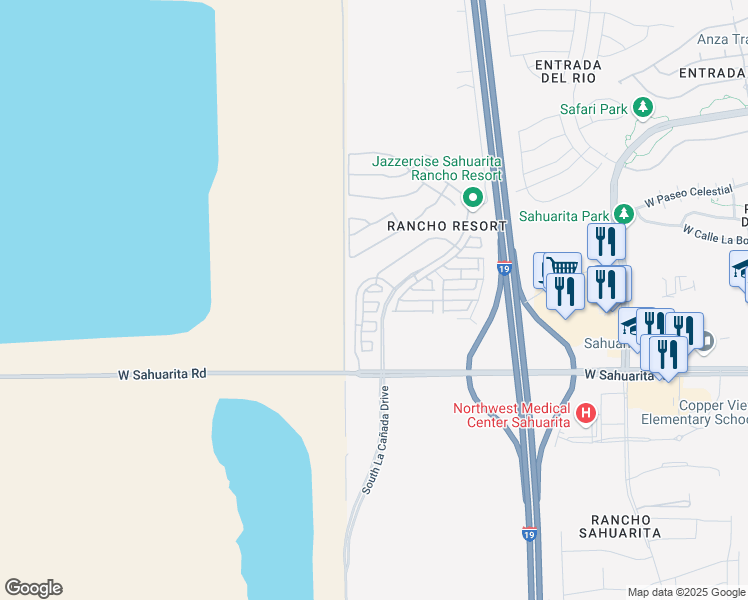 map of restaurants, bars, coffee shops, grocery stores, and more near 1321 West Vuelta del Yunque in Sahuarita