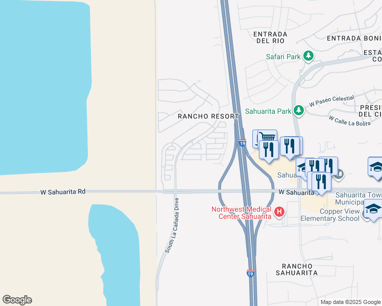 map of restaurants, bars, coffee shops, grocery stores, and more near 1265 West Calle De Sotelo in Sahuarita