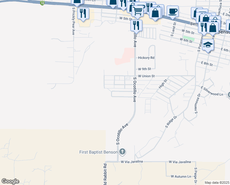 map of restaurants, bars, coffee shops, grocery stores, and more near 693 West Pony Express Lane in Benson