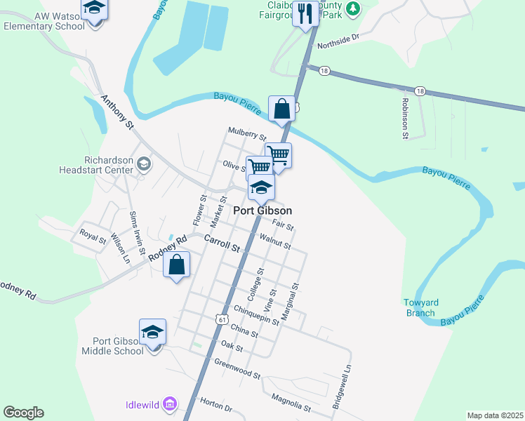 map of restaurants, bars, coffee shops, grocery stores, and more near in Port Gibson