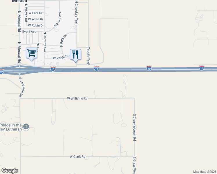 map of restaurants, bars, coffee shops, grocery stores, and more near 3036 West Williams Road in Benson
