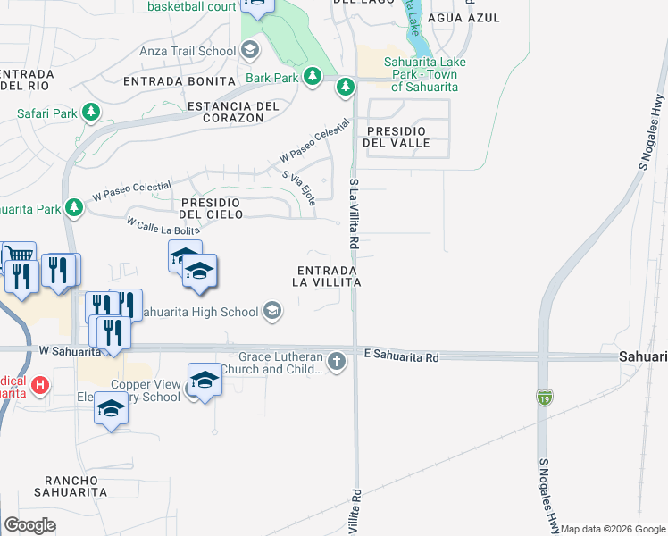 map of restaurants, bars, coffee shops, grocery stores, and more near 17 East Placita Vista Alegre in Sahuarita