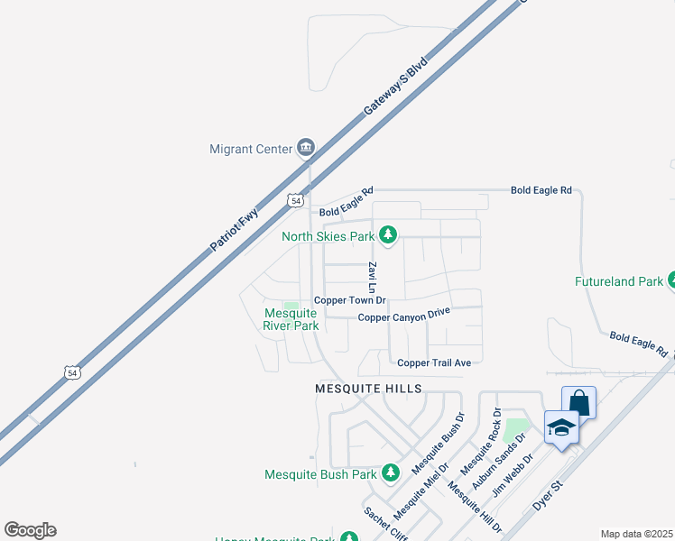 map of restaurants, bars, coffee shops, grocery stores, and more near 7029 Eagle Nest Court in El Paso