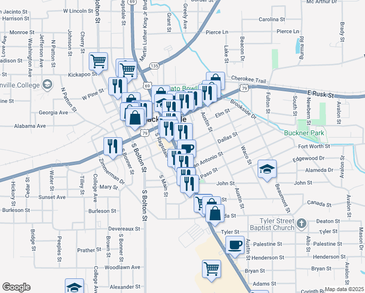 map of restaurants, bars, coffee shops, grocery stores, and more near 440 South Jackson Street in Jacksonville