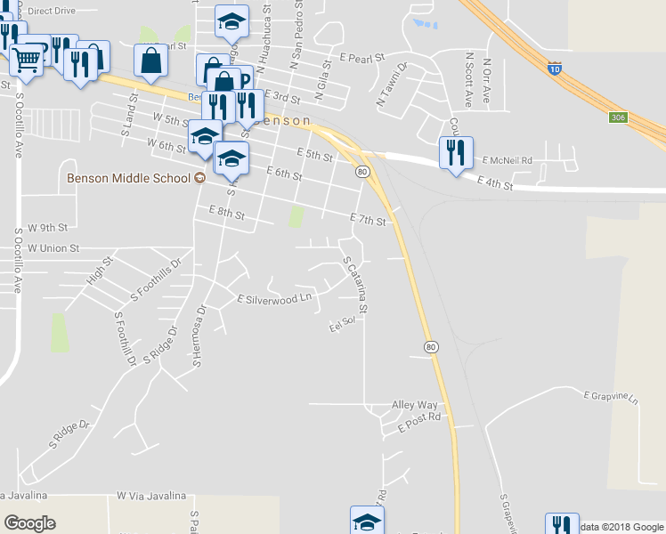 map of restaurants, bars, coffee shops, grocery stores, and more near 528 Hillcrest in Benson