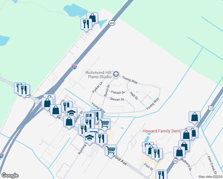 map of restaurants, bars, coffee shops, grocery stores, and more near 17 Patriot Drive in Richmond Hill