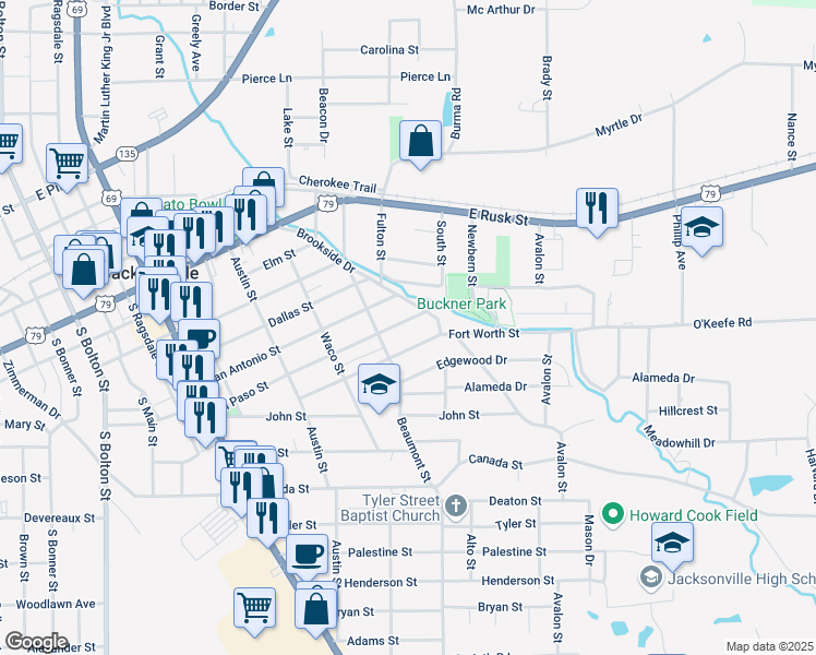 map of restaurants, bars, coffee shops, grocery stores, and more near 817 El Paso Street in Jacksonville