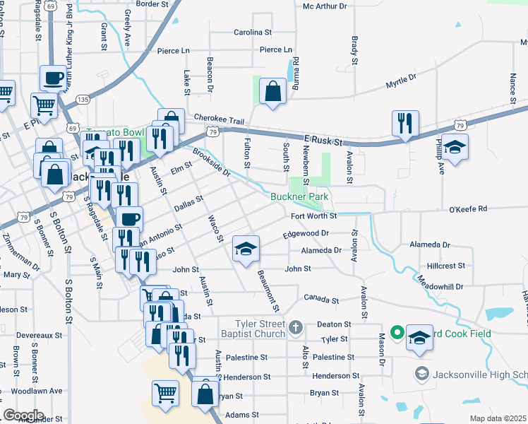map of restaurants, bars, coffee shops, grocery stores, and more near 817 El Paso Street in Jacksonville