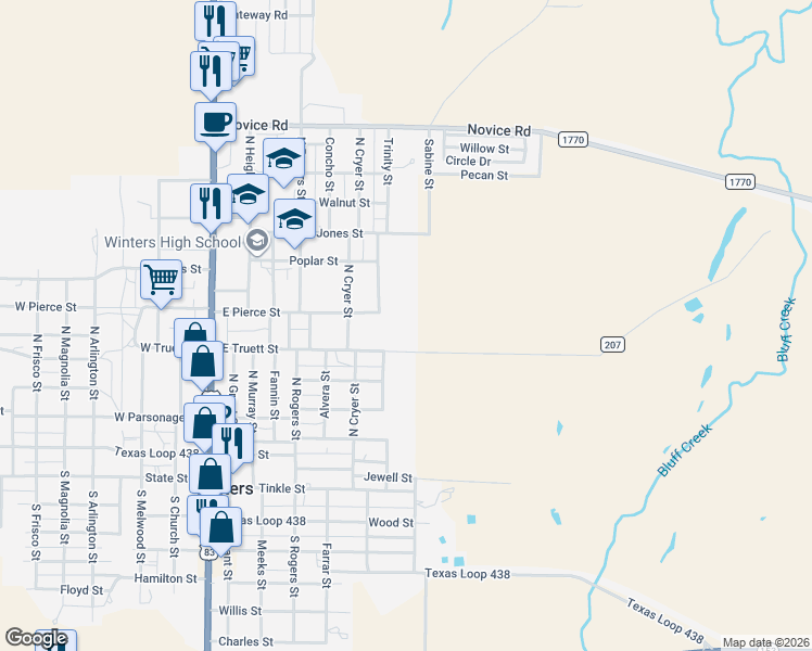 map of restaurants, bars, coffee shops, grocery stores, and more near in Winters