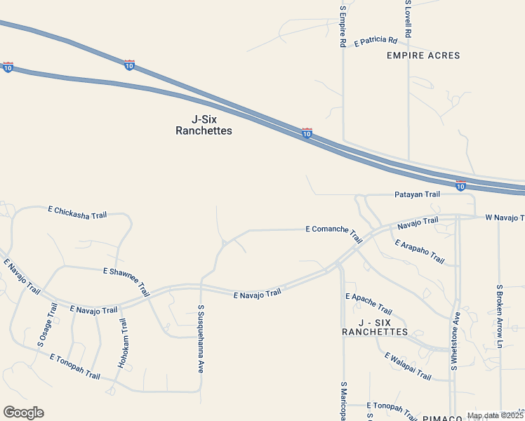 map of restaurants, bars, coffee shops, grocery stores, and more near 24845 East Comanche Trail in Benson