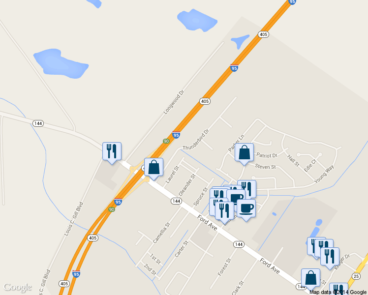 map of restaurants, bars, coffee shops, grocery stores, and more near 101 Thunderbird Drive in Richmond Hill