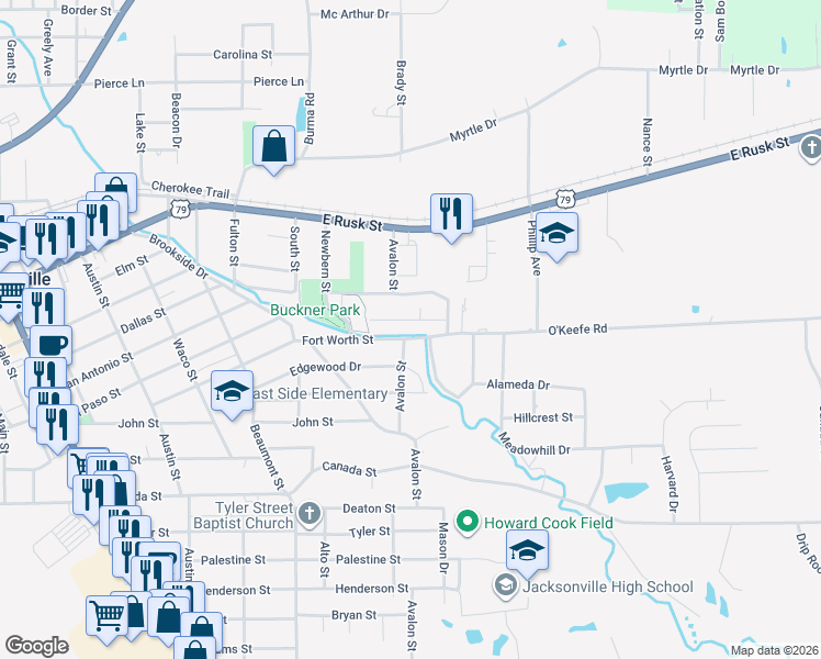 map of restaurants, bars, coffee shops, grocery stores, and more near 1109 Brookhollow Drive in Jacksonville