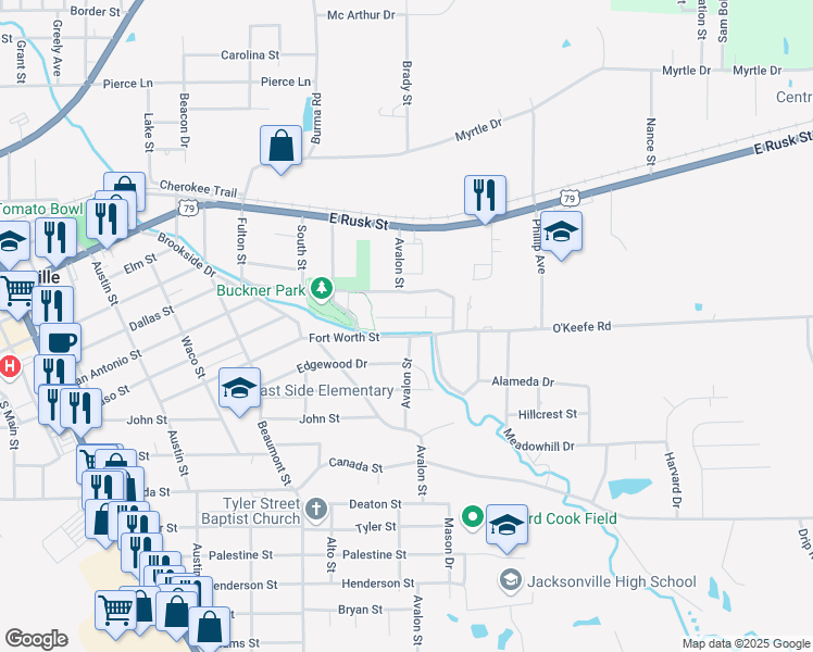 map of restaurants, bars, coffee shops, grocery stores, and more near 1109 Brookhollow Drive in Jacksonville