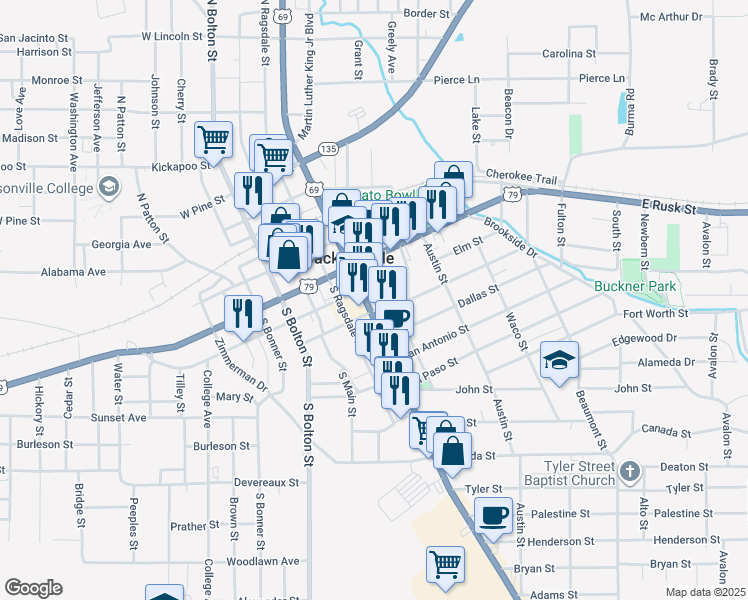 map of restaurants, bars, coffee shops, grocery stores, and more near 440 South Jackson Street in Jacksonville