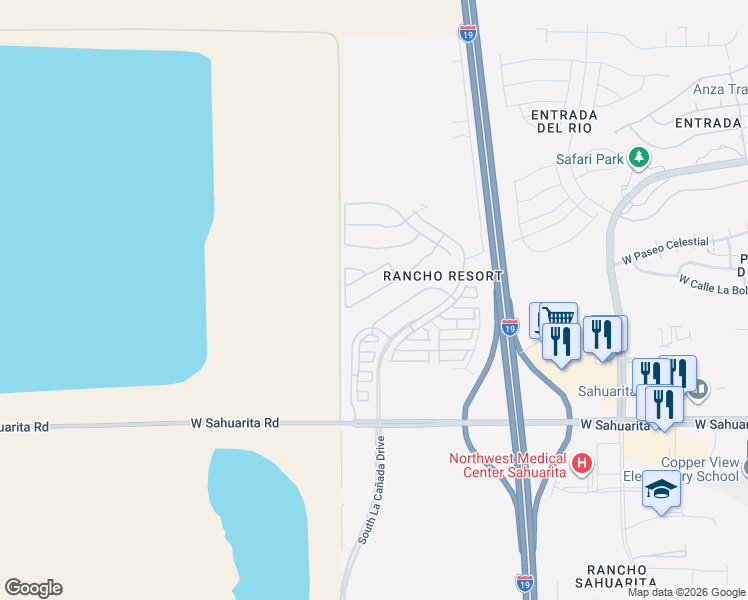map of restaurants, bars, coffee shops, grocery stores, and more near 15881 South Via Cayetano in Sahuarita