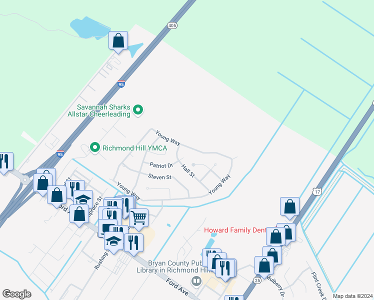 map of restaurants, bars, coffee shops, grocery stores, and more near 933 Young Way in Richmond Hill