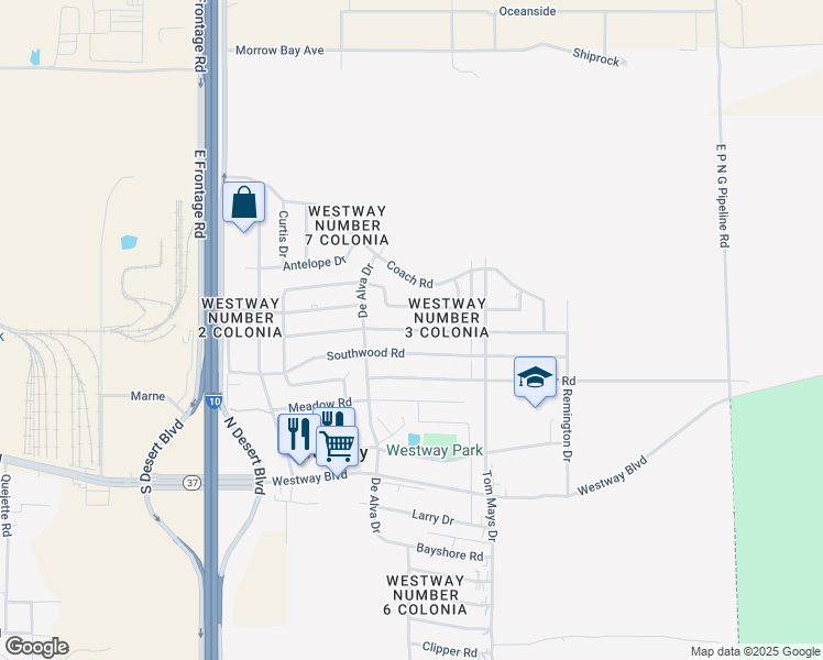 map of restaurants, bars, coffee shops, grocery stores, and more near 1202 Lakewood Road in Canutillo