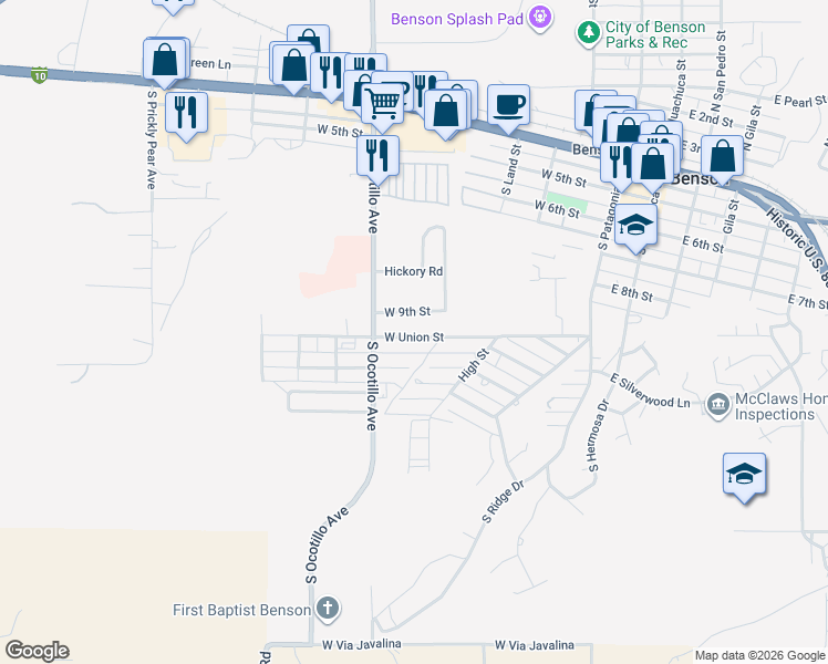 map of restaurants, bars, coffee shops, grocery stores, and more near 550 West Union Street in Benson