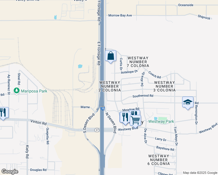 map of restaurants, bars, coffee shops, grocery stores, and more near 9120 Desert Boulevard in Canutillo