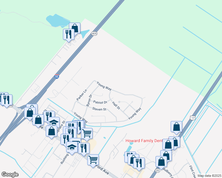 map of restaurants, bars, coffee shops, grocery stores, and more near 956 Young Way in Richmond Hill