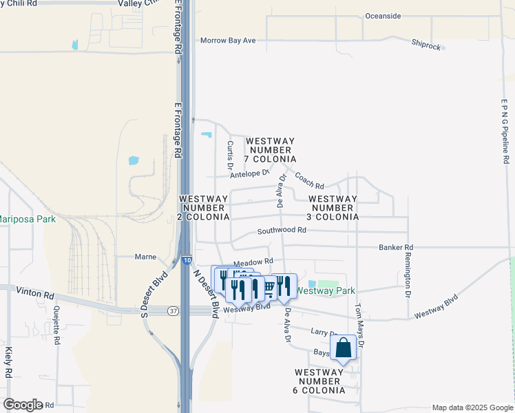 map of restaurants, bars, coffee shops, grocery stores, and more near 813 Applewood Road in Canutillo