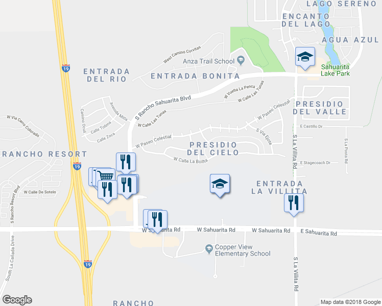 map of restaurants, bars, coffee shops, grocery stores, and more near 617 Vuelta Buril in Sahuarita