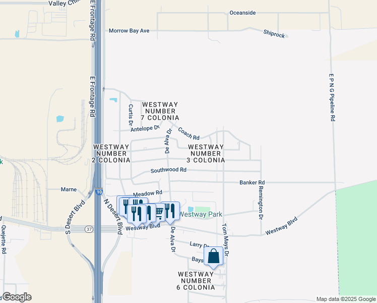 map of restaurants, bars, coffee shops, grocery stores, and more near 1202 Lakewood Road in Canutillo