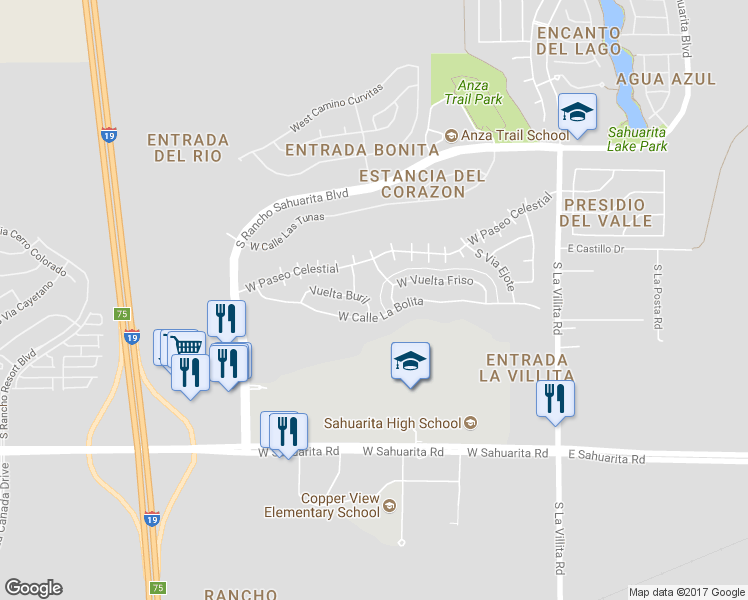 map of restaurants, bars, coffee shops, grocery stores, and more near 574 Vuelta Buril in Sahuarita