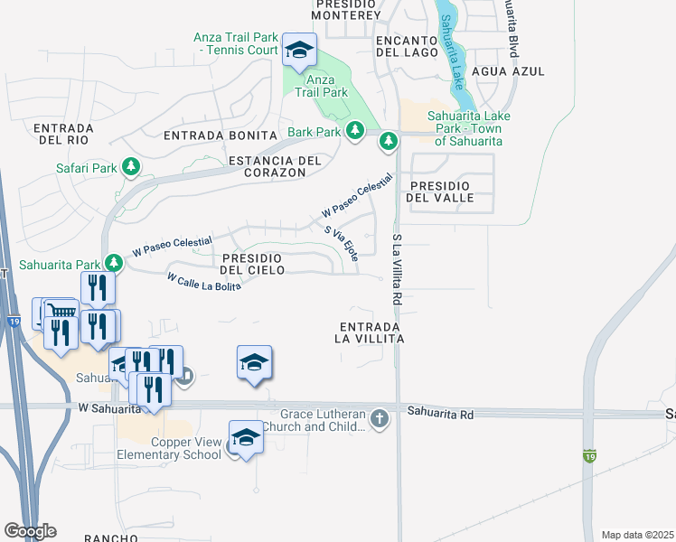 map of restaurants, bars, coffee shops, grocery stores, and more near 131 West Vuelta Friso in Sahuarita