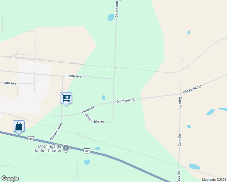 map of restaurants, bars, coffee shops, grocery stores, and more near 3417 Old Penia Road in Cordele