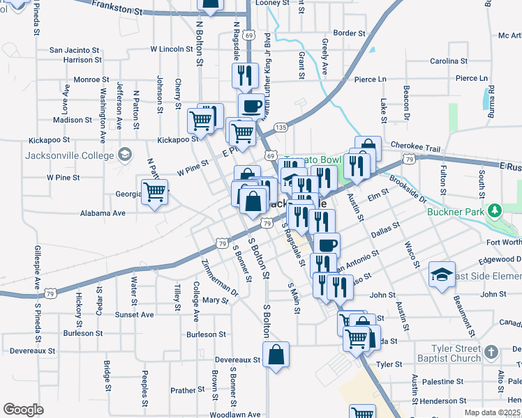 map of restaurants, bars, coffee shops, grocery stores, and more near 207 E Commerce St in Jacksonville