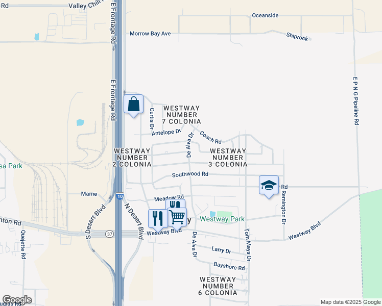 map of restaurants, bars, coffee shops, grocery stores, and more near 8606 De Alva Drive in Canutillo