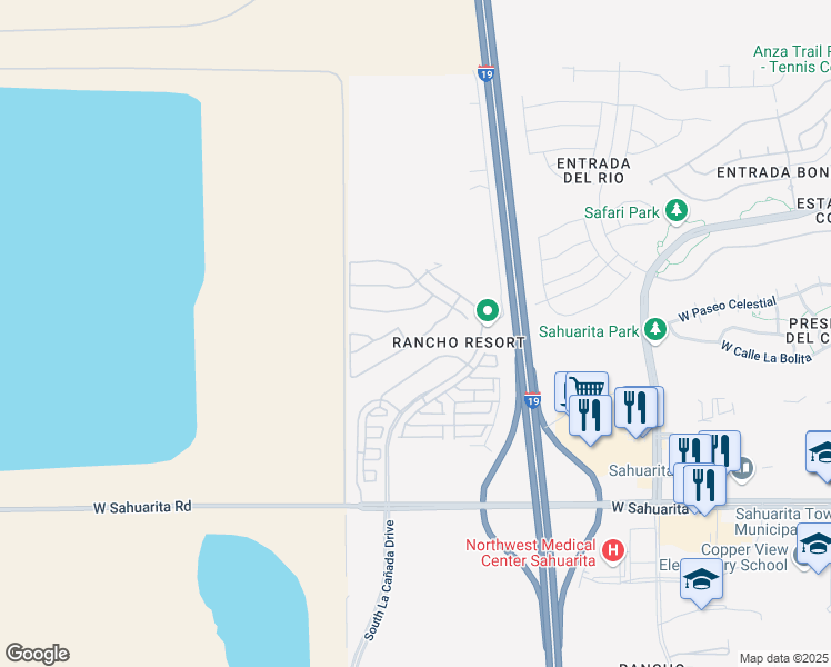 map of restaurants, bars, coffee shops, grocery stores, and more near 15788 South Via Cayetano in Sahuarita