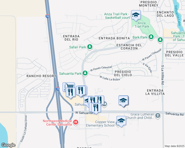 map of restaurants, bars, coffee shops, grocery stores, and more near 780 West Calle La Bolita in Sahuarita