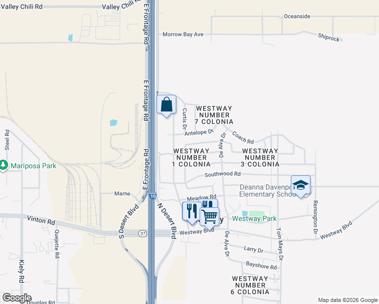 map of restaurants, bars, coffee shops, grocery stores, and more near 705 Applewood Road in Canutillo