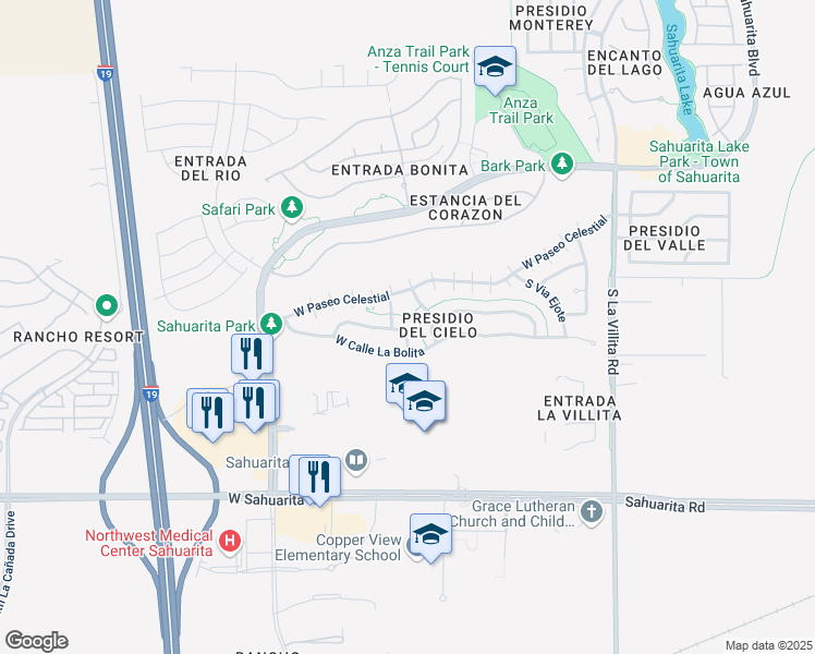 map of restaurants, bars, coffee shops, grocery stores, and more near 574 Vuelta Buril in Sahuarita